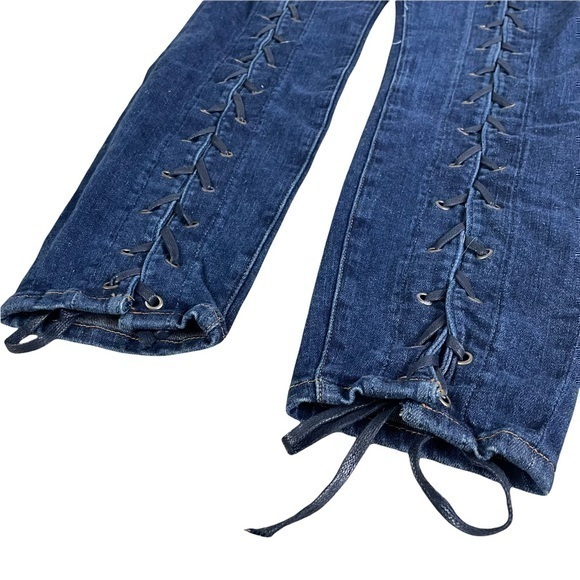 NO LONGER NWT Good American Good Waist Crop High Rise Lace Up Blue Jeans Size 6 - Picture 3 of 11